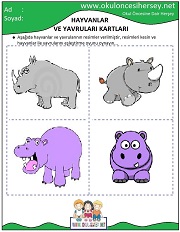 Hayvanlar ve Yavruları Eğitici Kartları